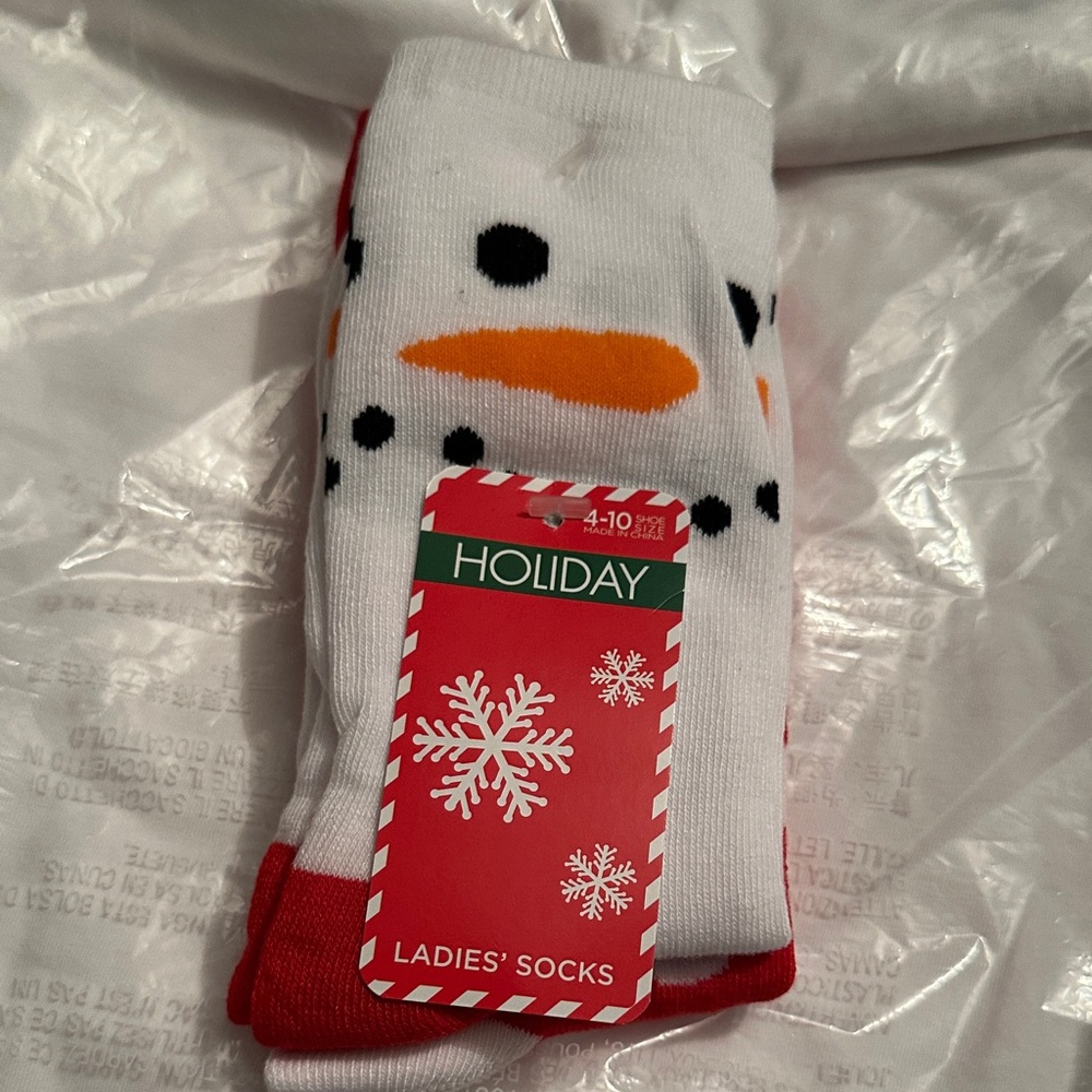 Holiday Time White and Red Snowman Socks